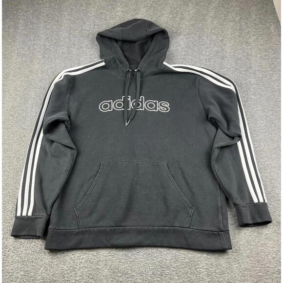 Adidas Men's Black Hoodie with White Stripes Size Medium - Picture 1 of 5